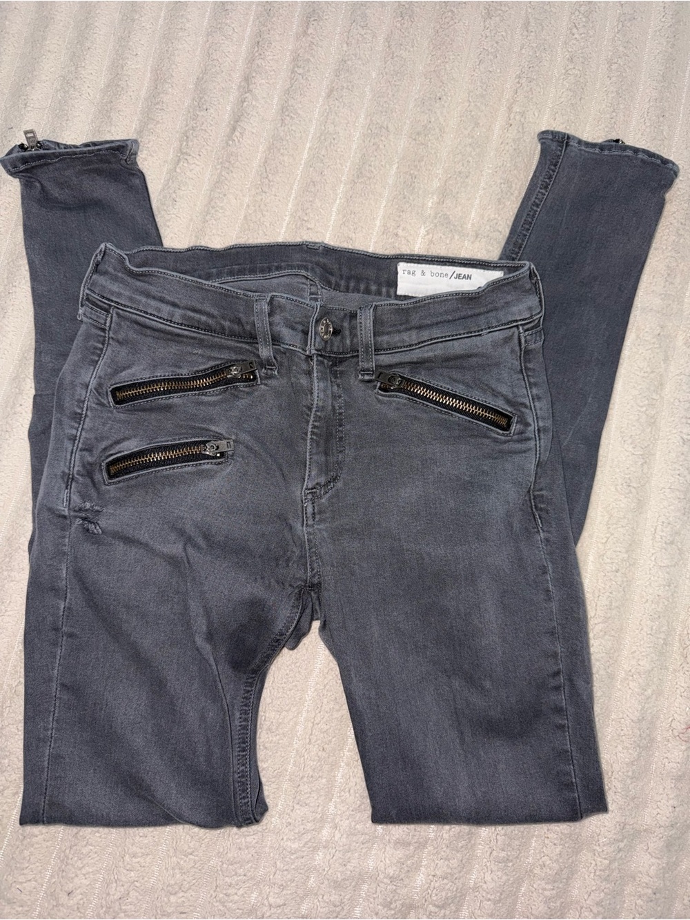 Rag & Bone "Seattle" Moto Zip Skinny Jeans Gray Size 28